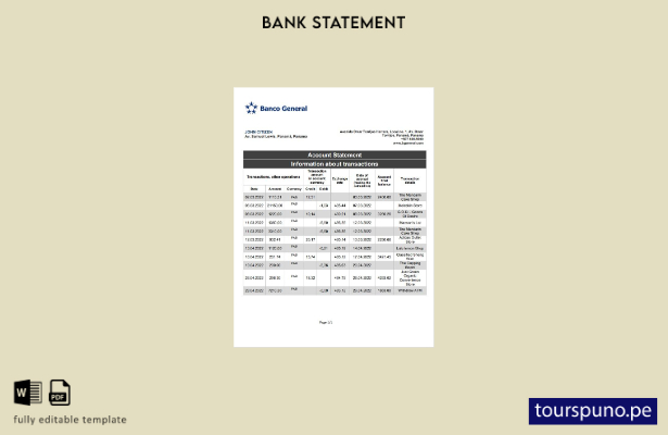 listo para imprimir plantilla de Word   extracto bancario del Banco General de P